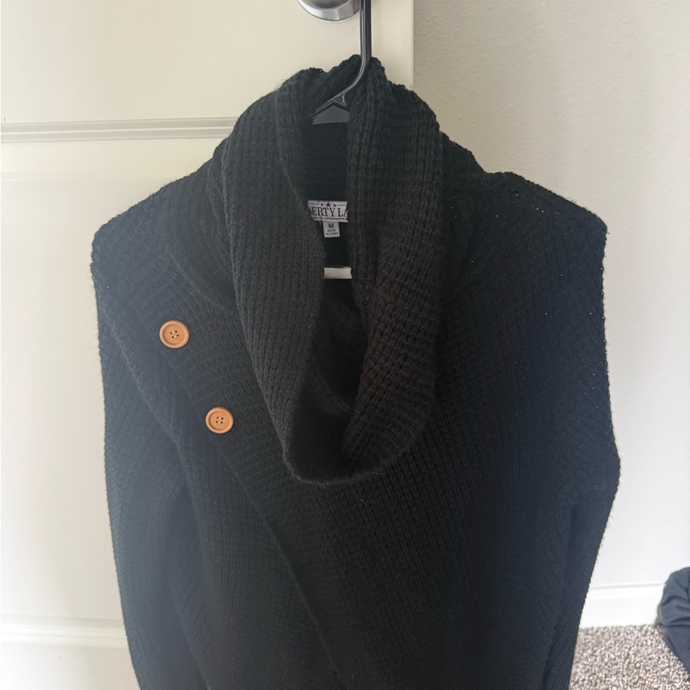 Black Cowl Neck Sweater with Button Accents NWOT